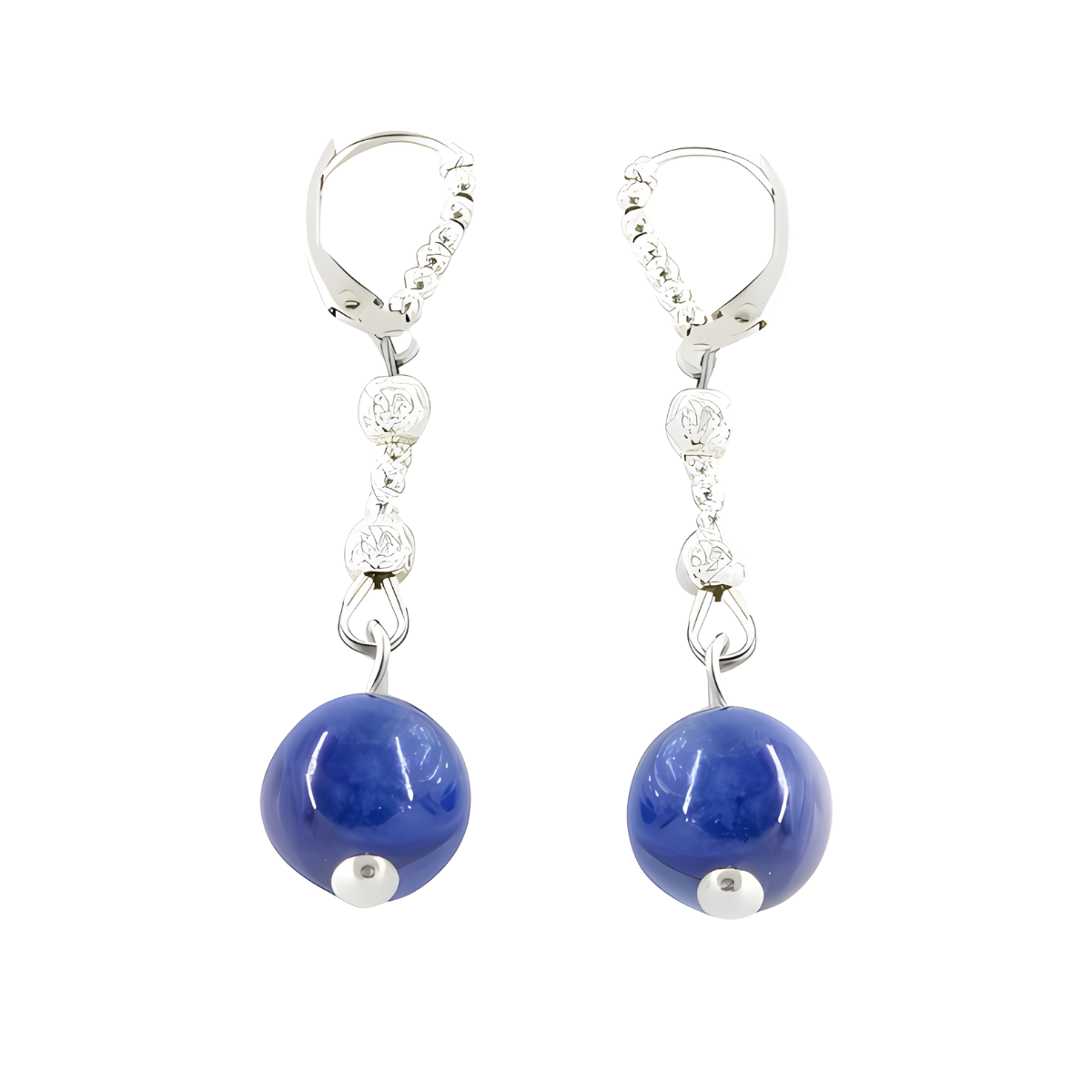 24064 Sodalite and Sterling Silver Dangle EarringsBeautifully Accented with Diamond Cut Sterling Silver BeadsIncludes a Certificate of Guarantee