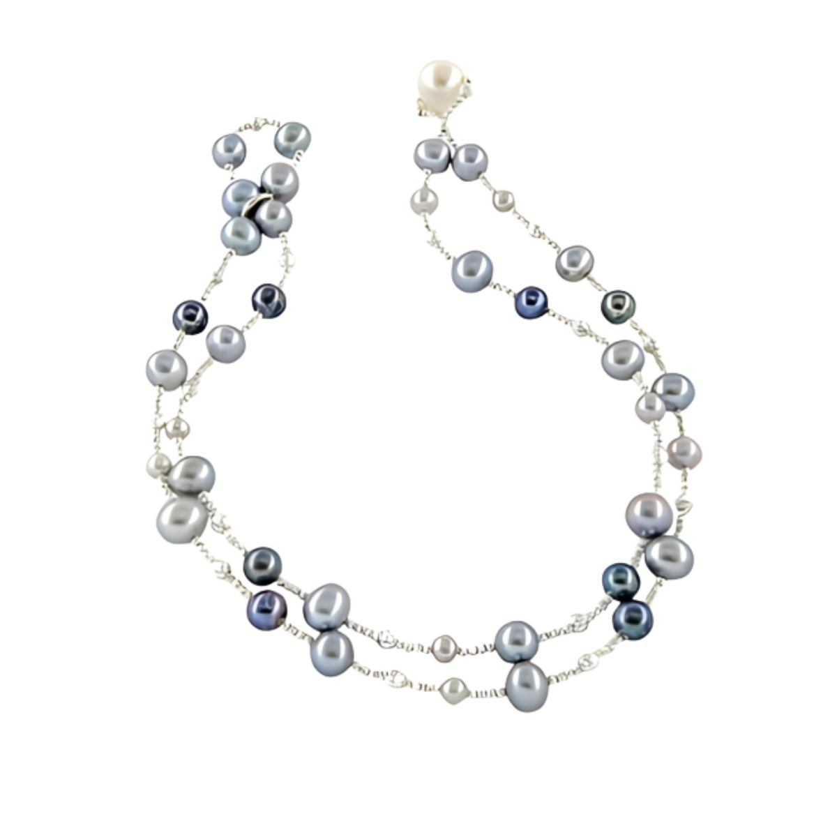 24079A Freshwater Light and Dark Grey Pearl Wrap BraceletBeautifully Accented With Diamond Cut Sterling Silver Beads
