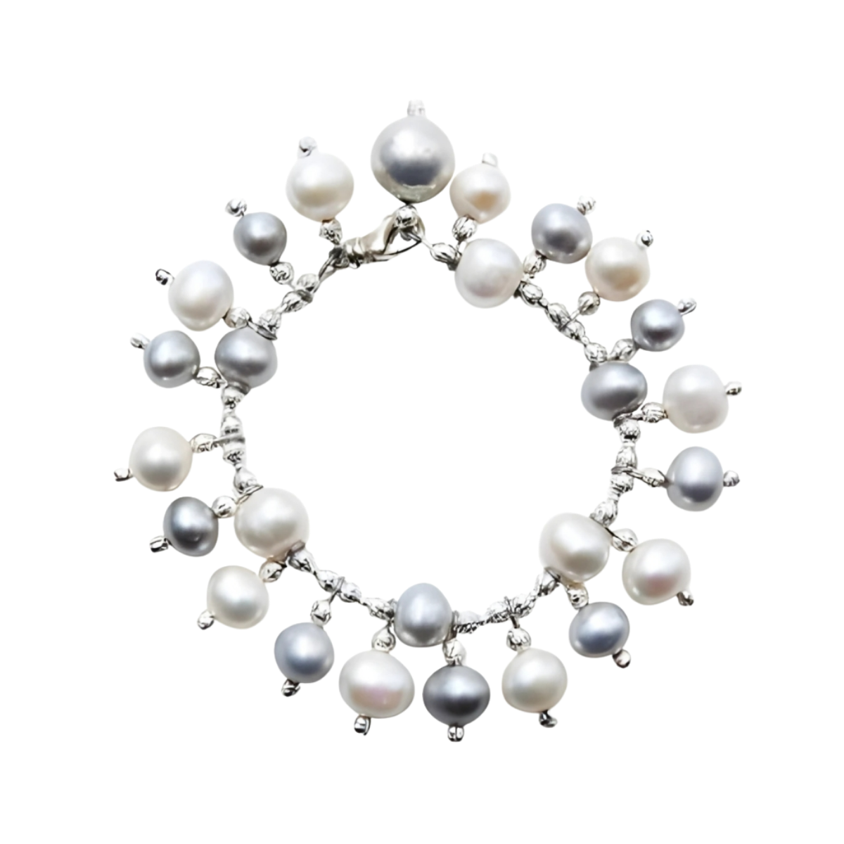 24169 Freshwater Grey & White Pearl Ladder BraceletBeautifully Accented With Diamond Cut Sterling Silver BeadsIncludes a Certificate of Guarantee (1)