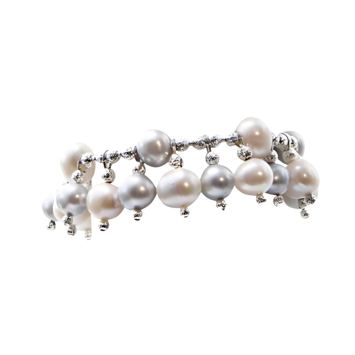 24171 FW Grey & White Pearl Drop Charm BraceletBeautifully Accented With Diamond Cut Sterling Silver Beads