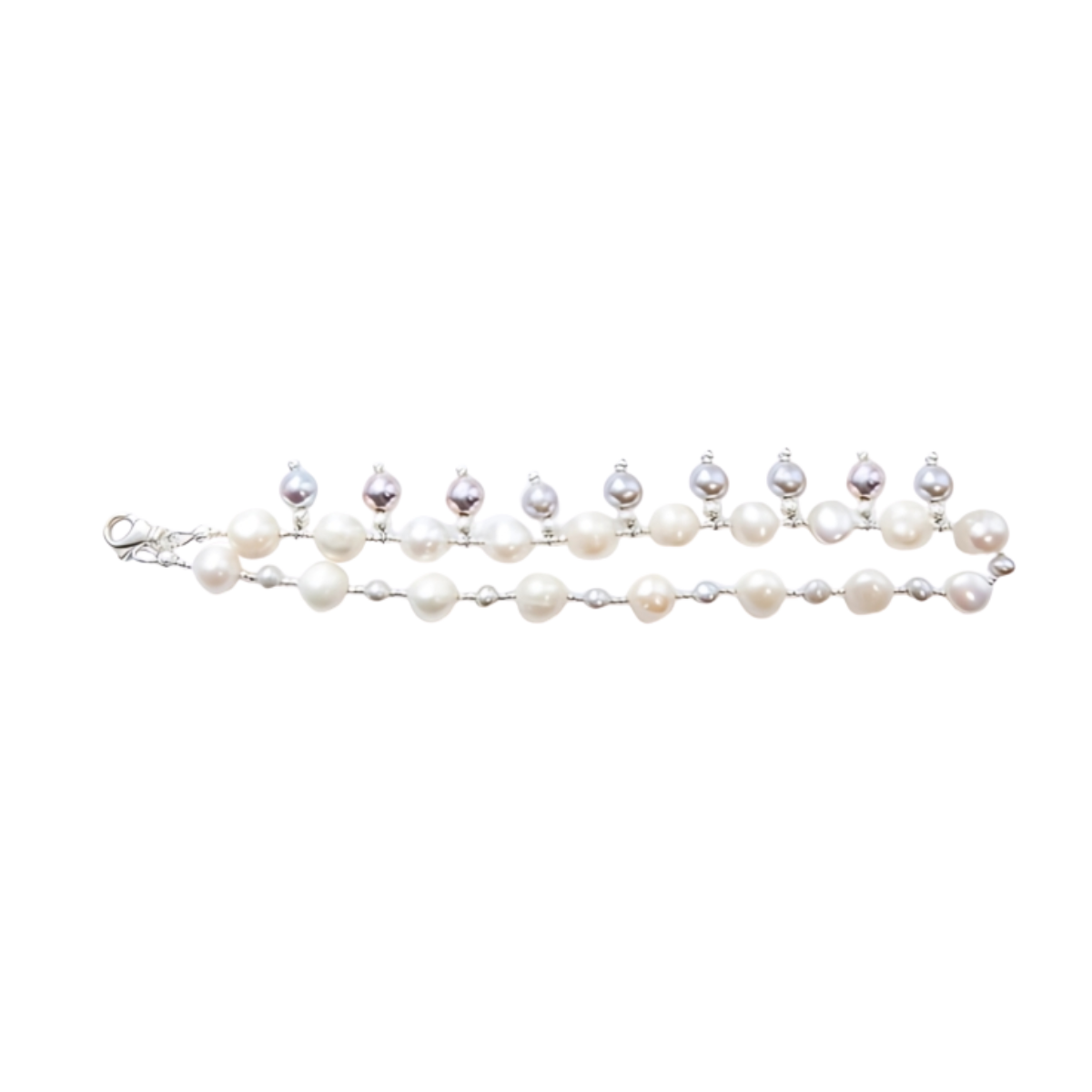24173 Grey & White Pearl Wrap BraceletBeautifully Accented With Diamond Cut Sterling Silver BeadsIncludes a Certificate of Guarantee