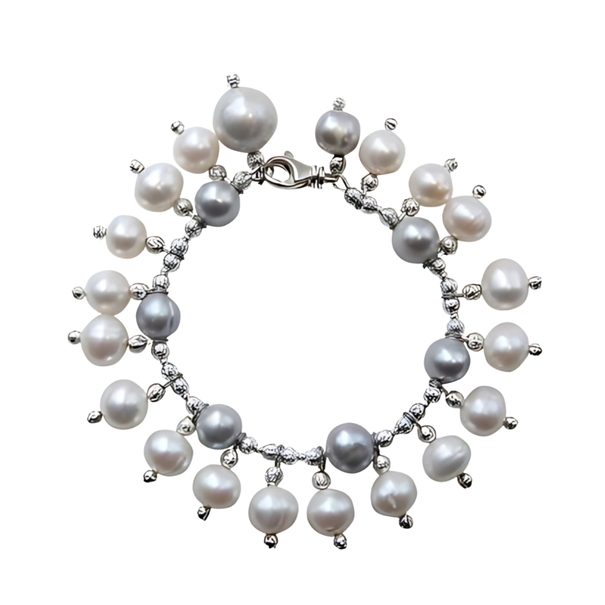 24175 Grey Pearl Bracelet With White Pearl Drops & One Grey Drop